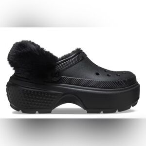 Crocs Black Fuzzy Lined Clogs